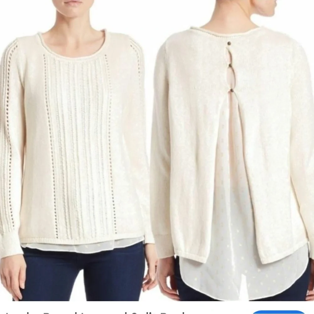 Lucky Brand cream gold shimmer layered sweater split back - Picture 10 of 10